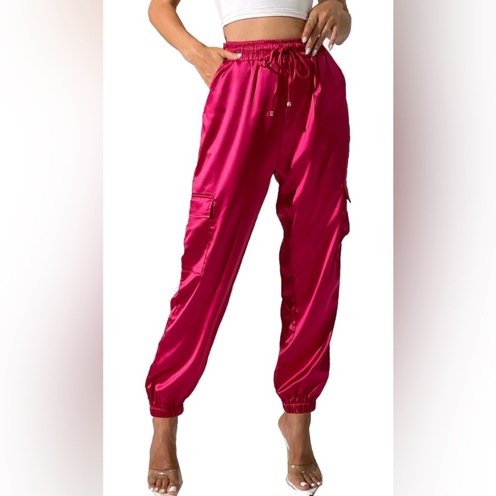 Vibrant Pink Satin Joggers